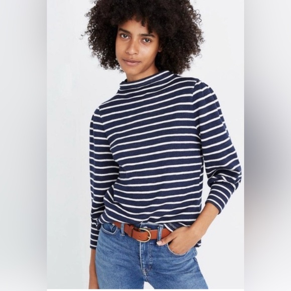 Madewell Sweaters - Madewell Navy and Cream Striped Knit Top